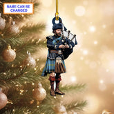Bell of the Borders Modern Tartan Bagpipe Ornament with Custom Name
